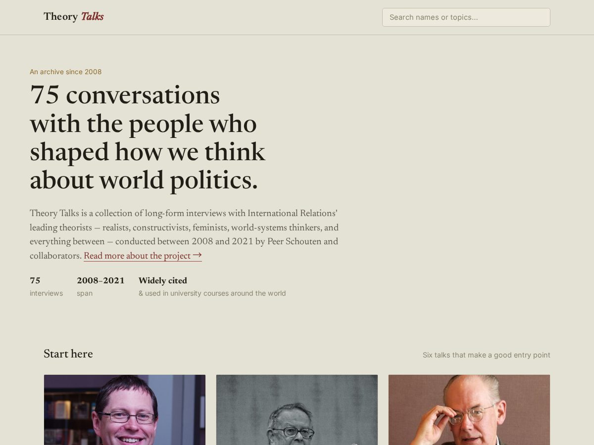 Landing-page snapshot of theory-talks.com