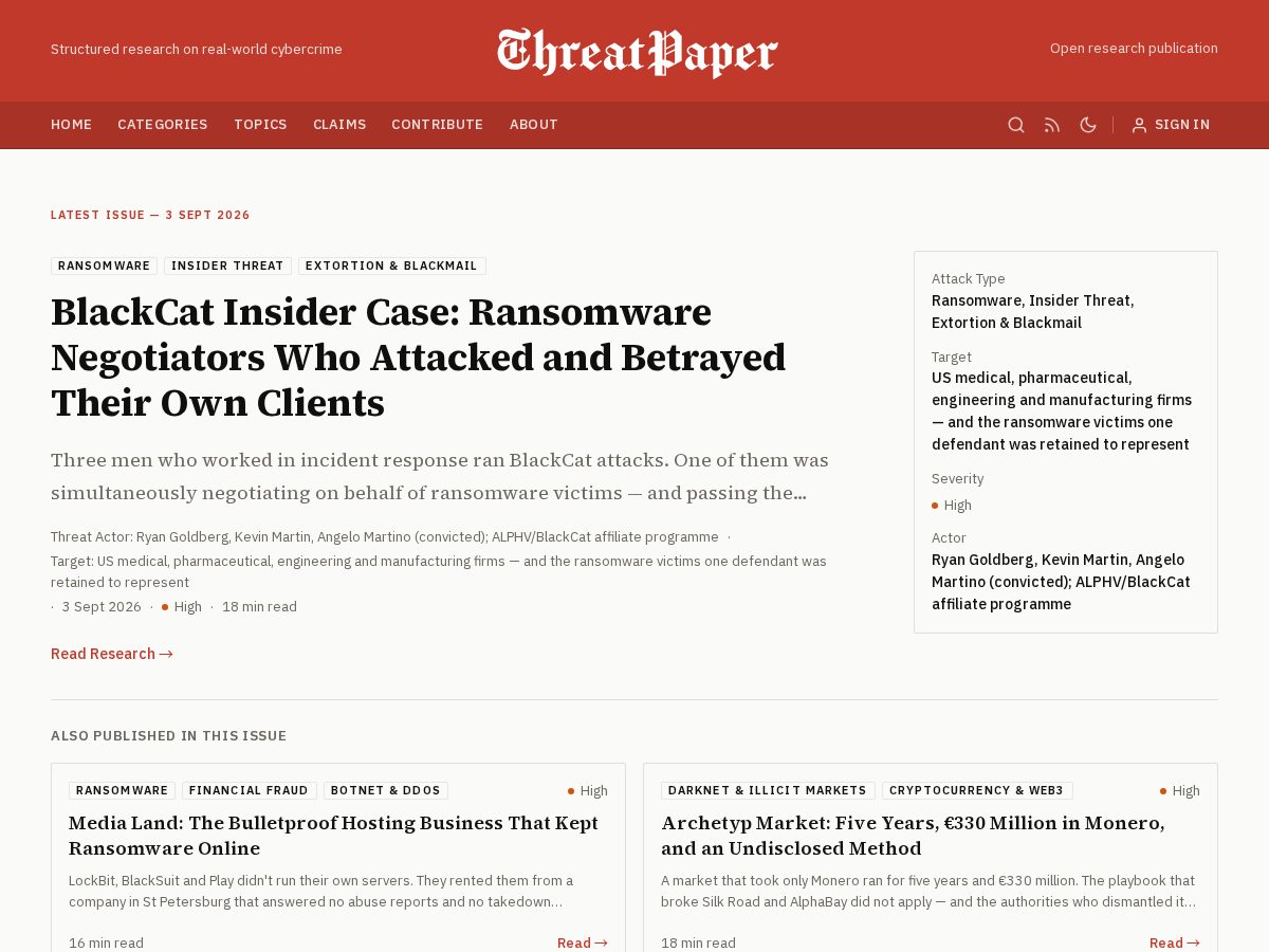 Landing-page snapshot of threatpaper.com