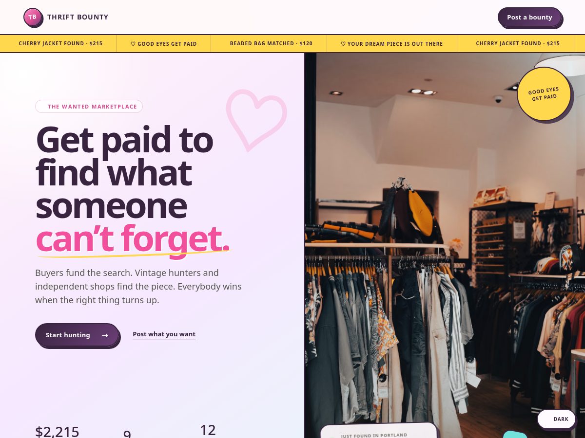 Landing-page snapshot of thriftbounty.app