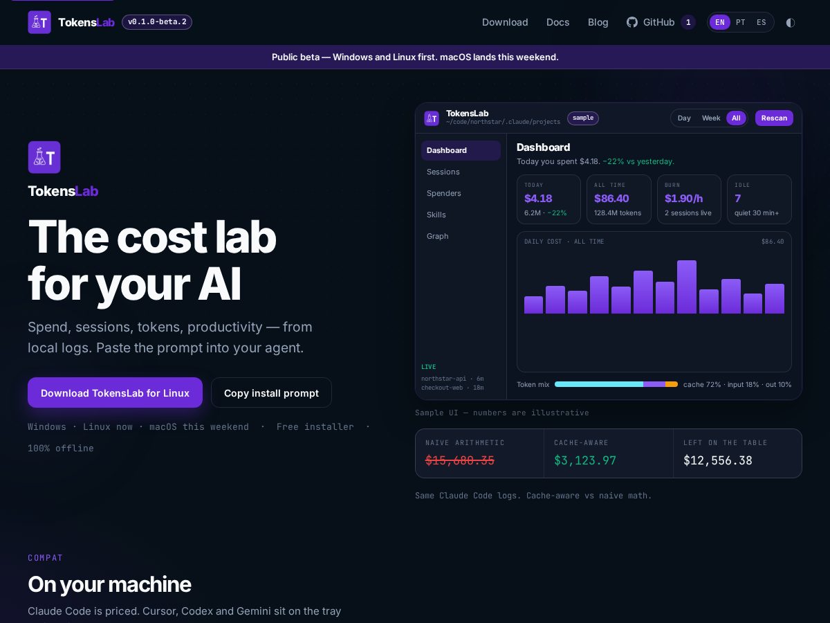 Landing-page snapshot of tokenslab.tech