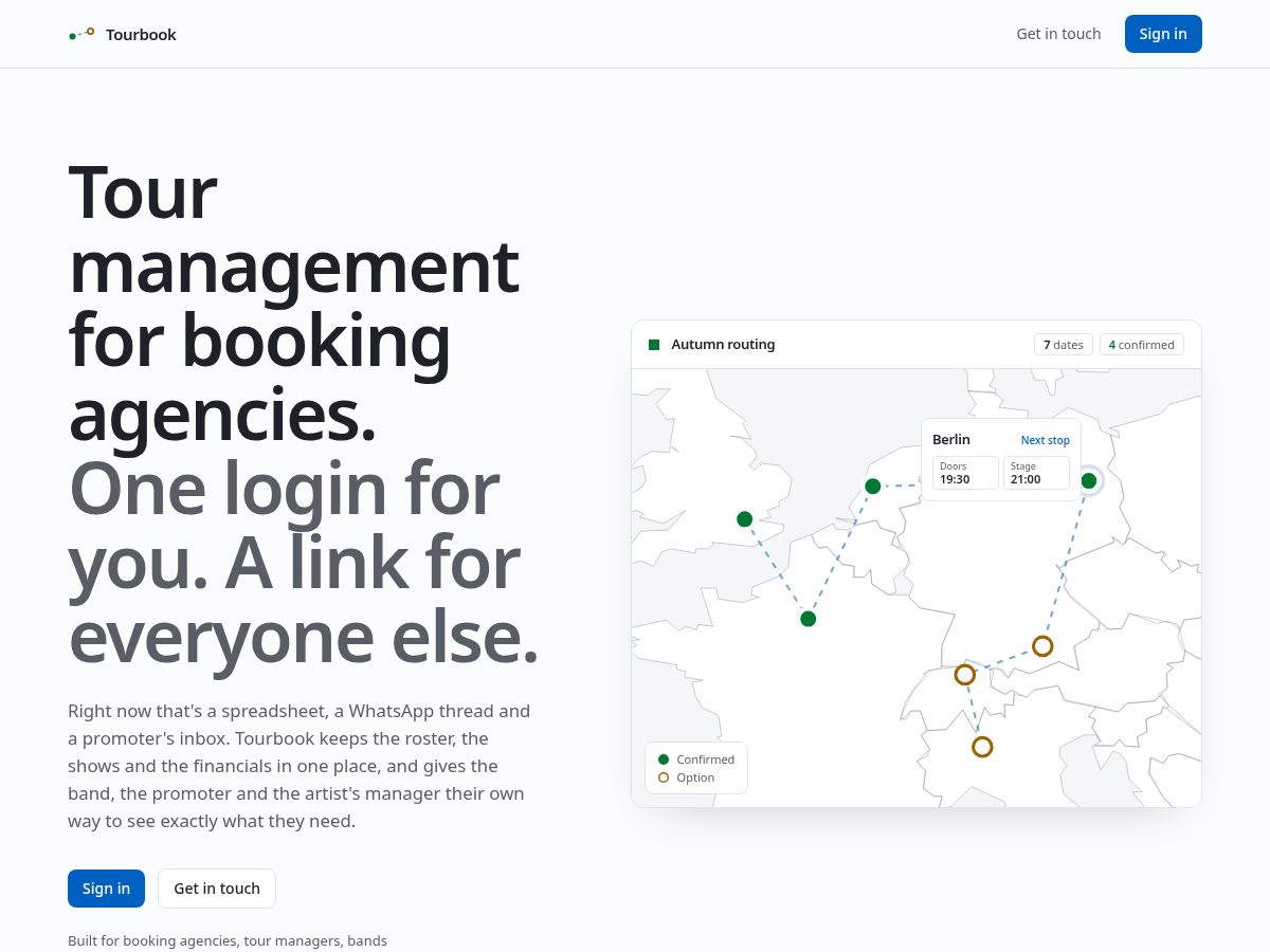 Landing-page snapshot of tourbook.agency