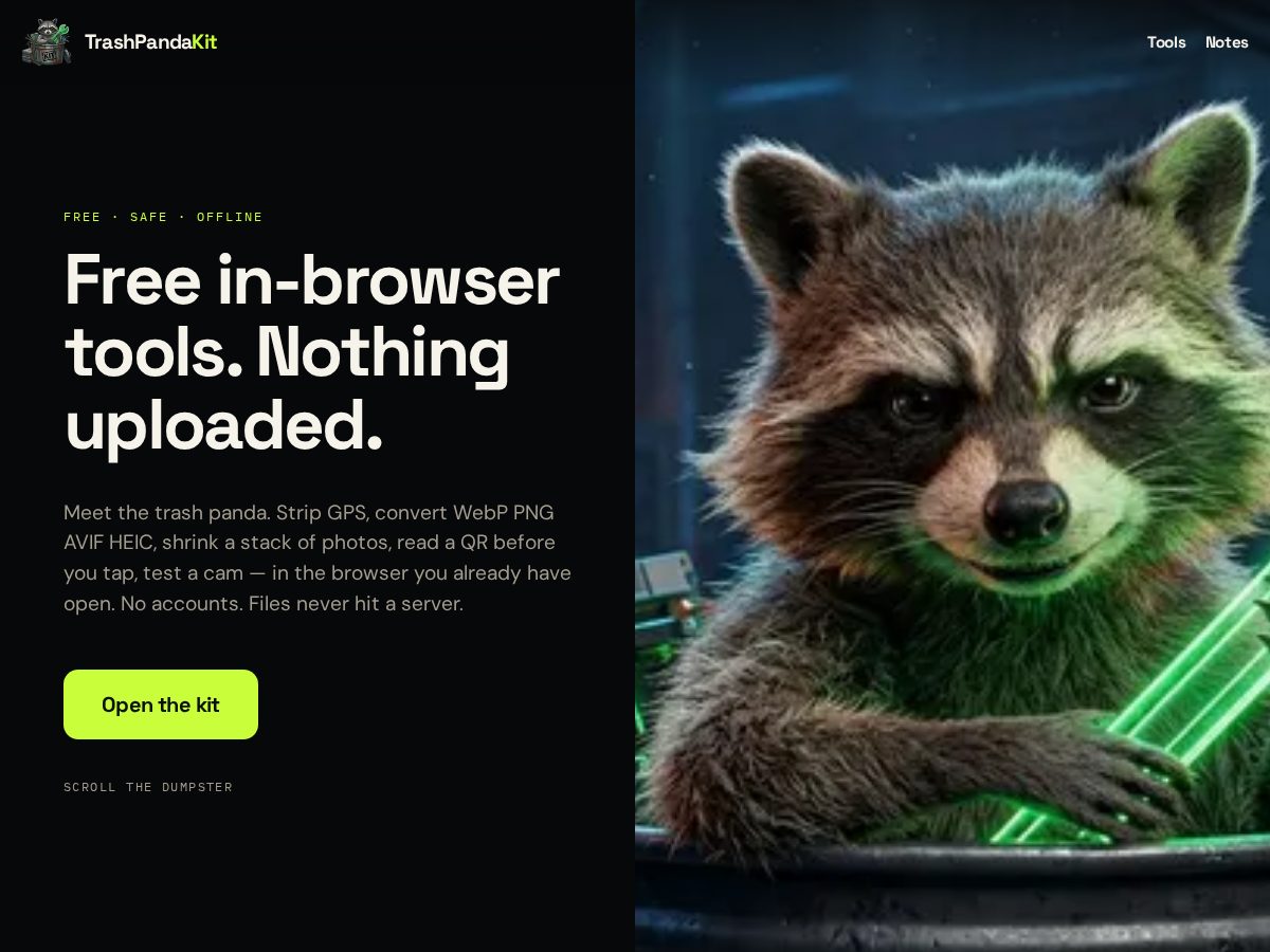 Landing-page snapshot of trashpandakit.com