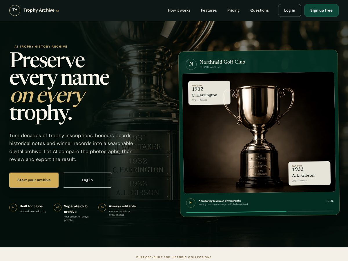 Landing-page snapshot of trophy.guru