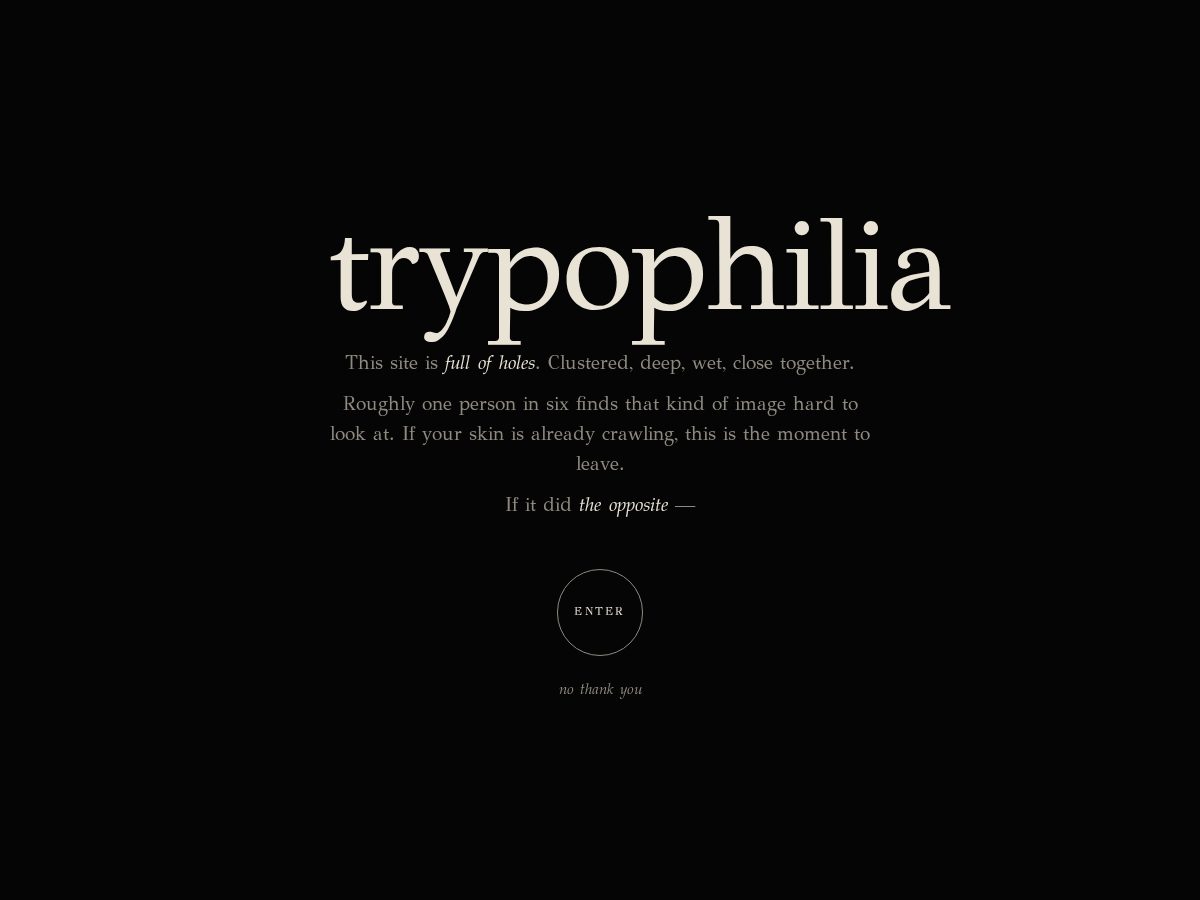 Landing-page snapshot of trypophilia.com