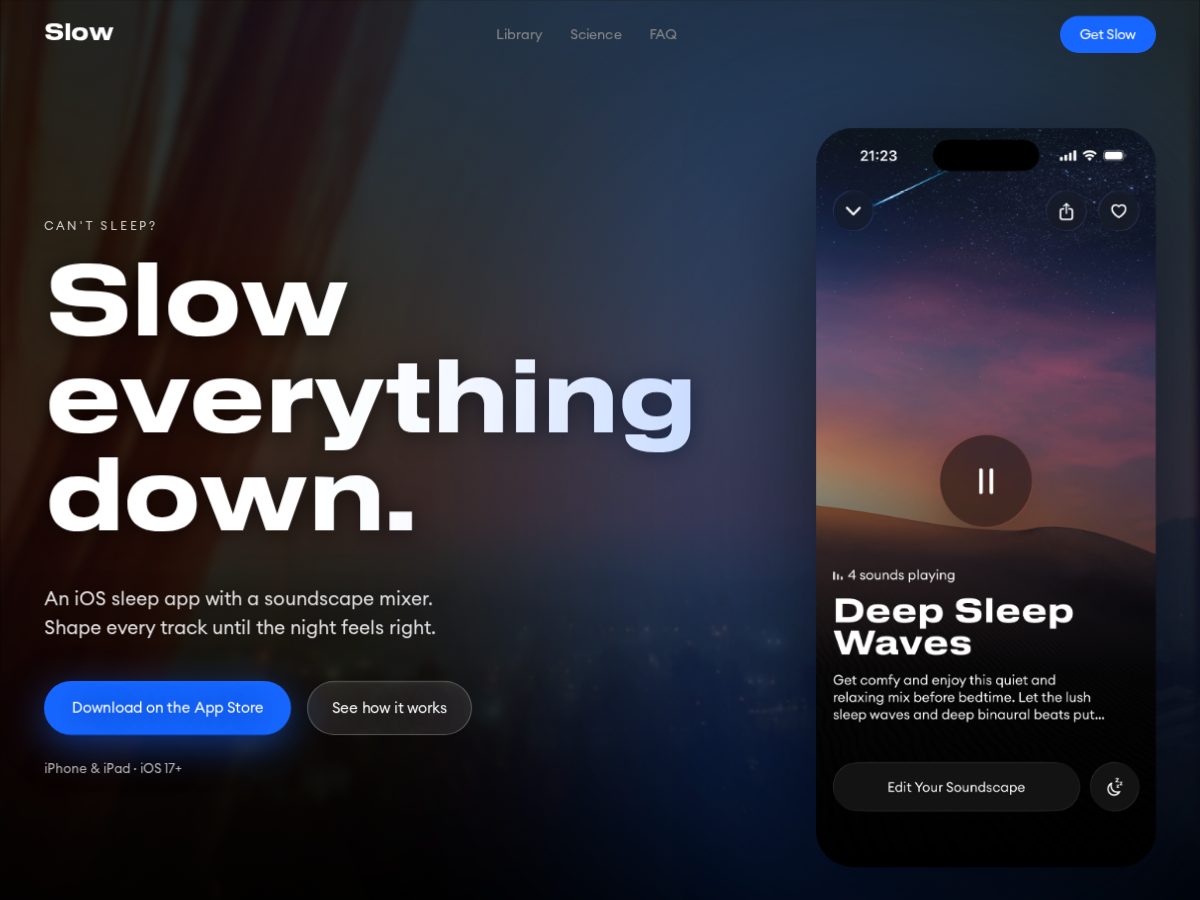 Landing-page snapshot of tryslow.app