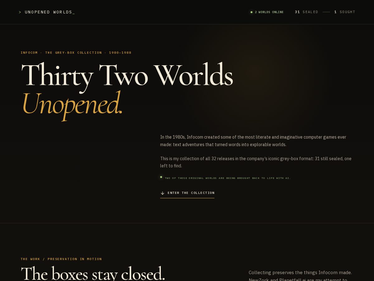 Landing-page snapshot of unopenedworlds.com