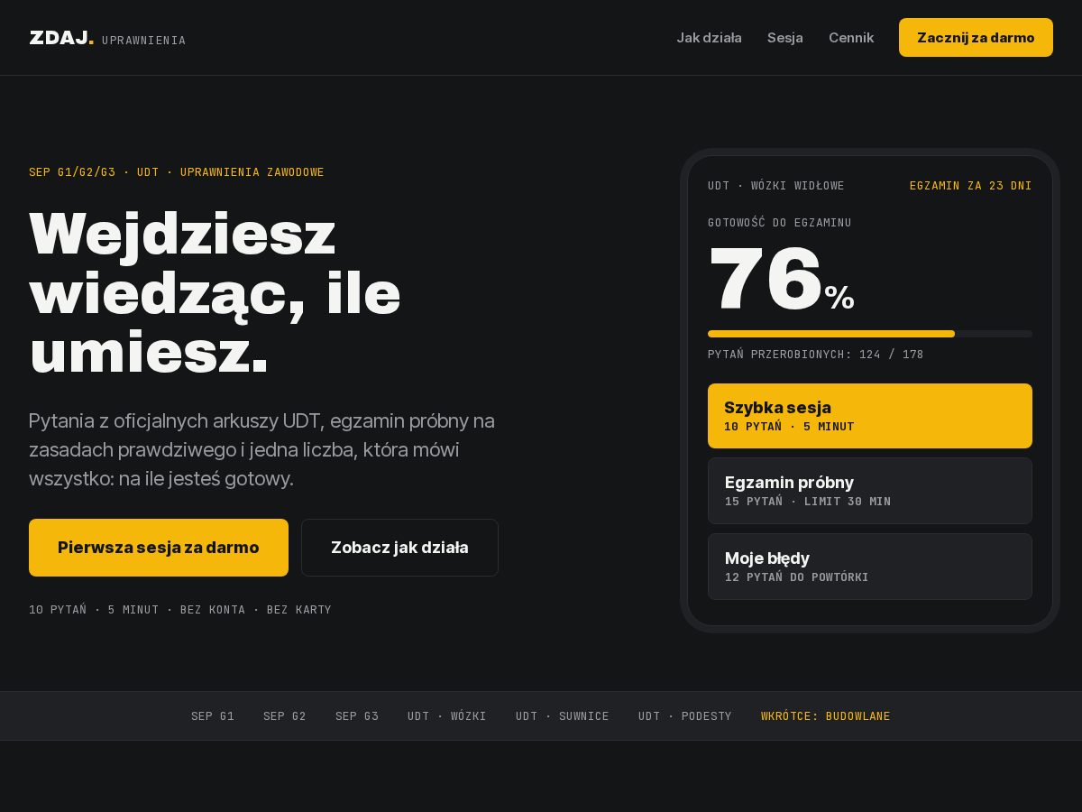 Landing-page snapshot of uprawnienia.app