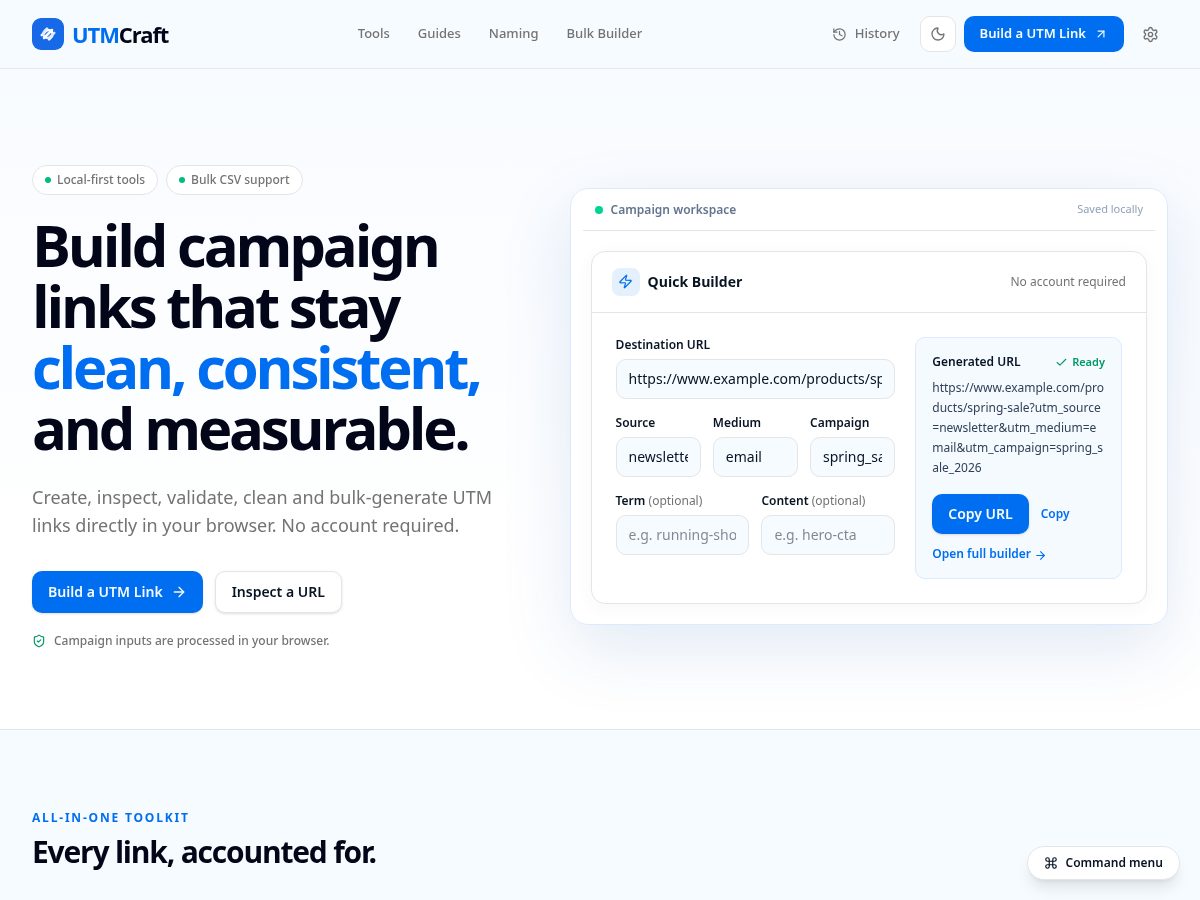 Landing-page snapshot of utmcraft.link