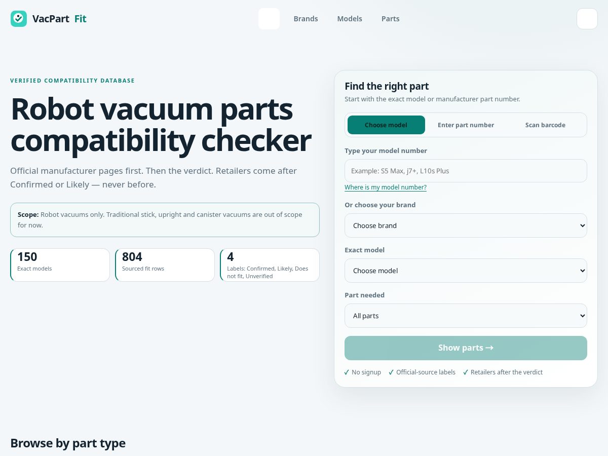 Landing-page snapshot of vacpartfit.com