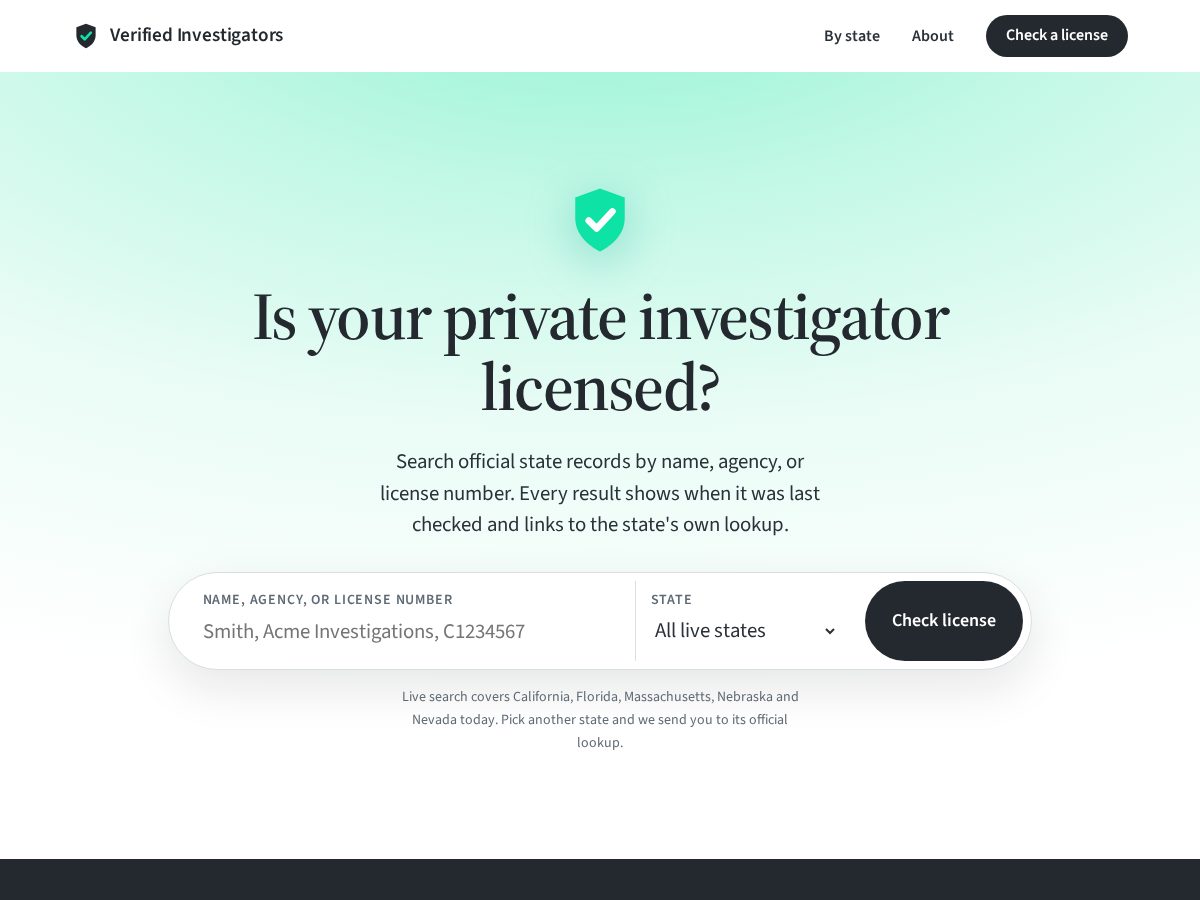 Landing-page snapshot of verifiedinvestigators.com