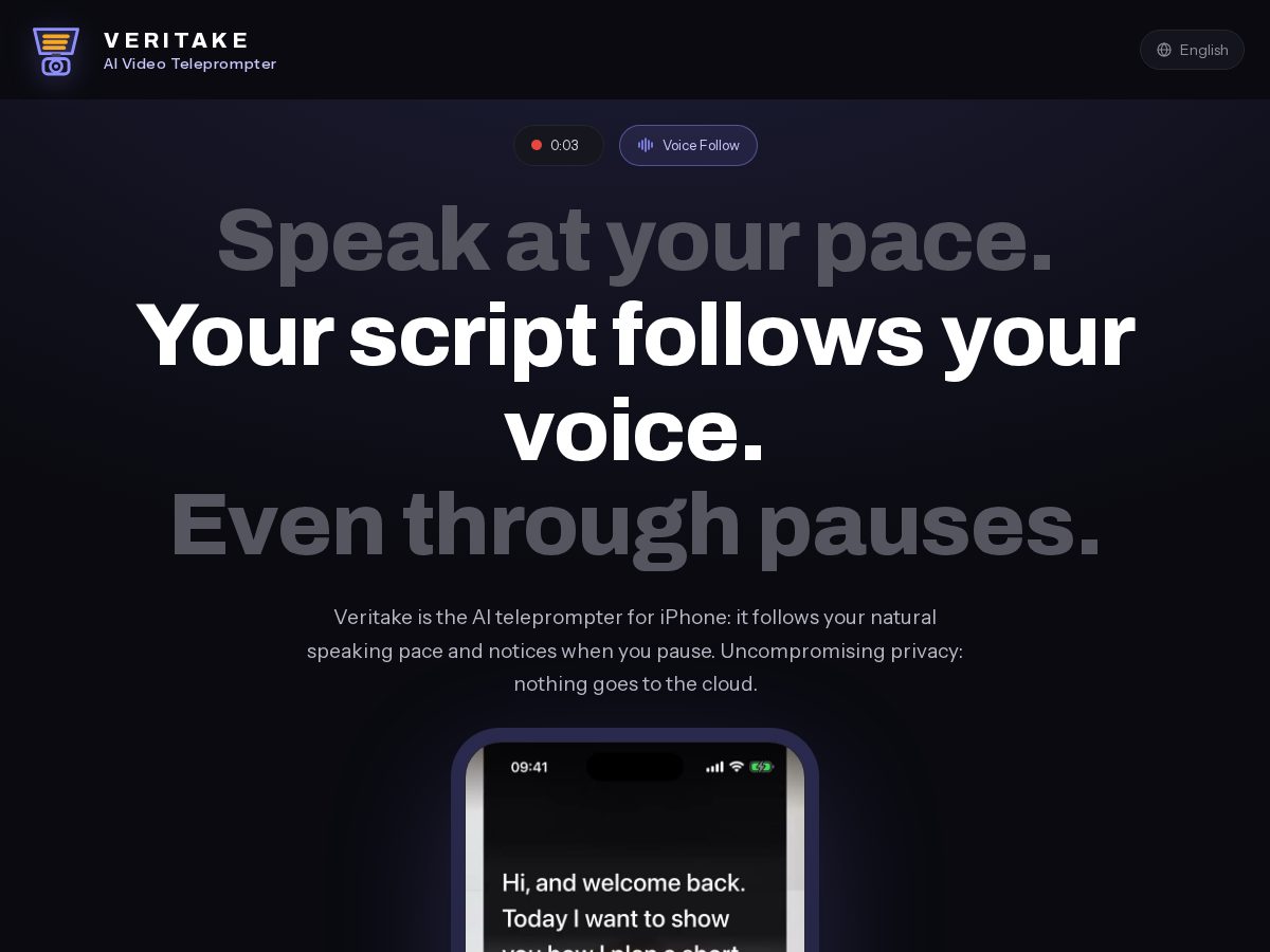 Landing-page snapshot of veritake.app