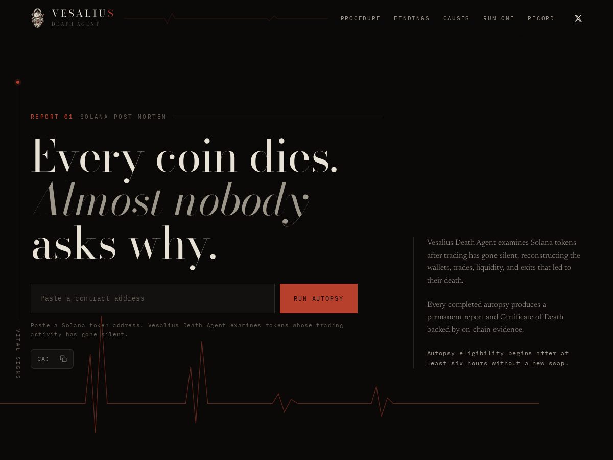 Landing-page snapshot of vesaliusagent.xyz