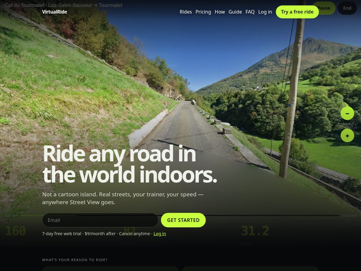 Landing-page snapshot of virtualride.app