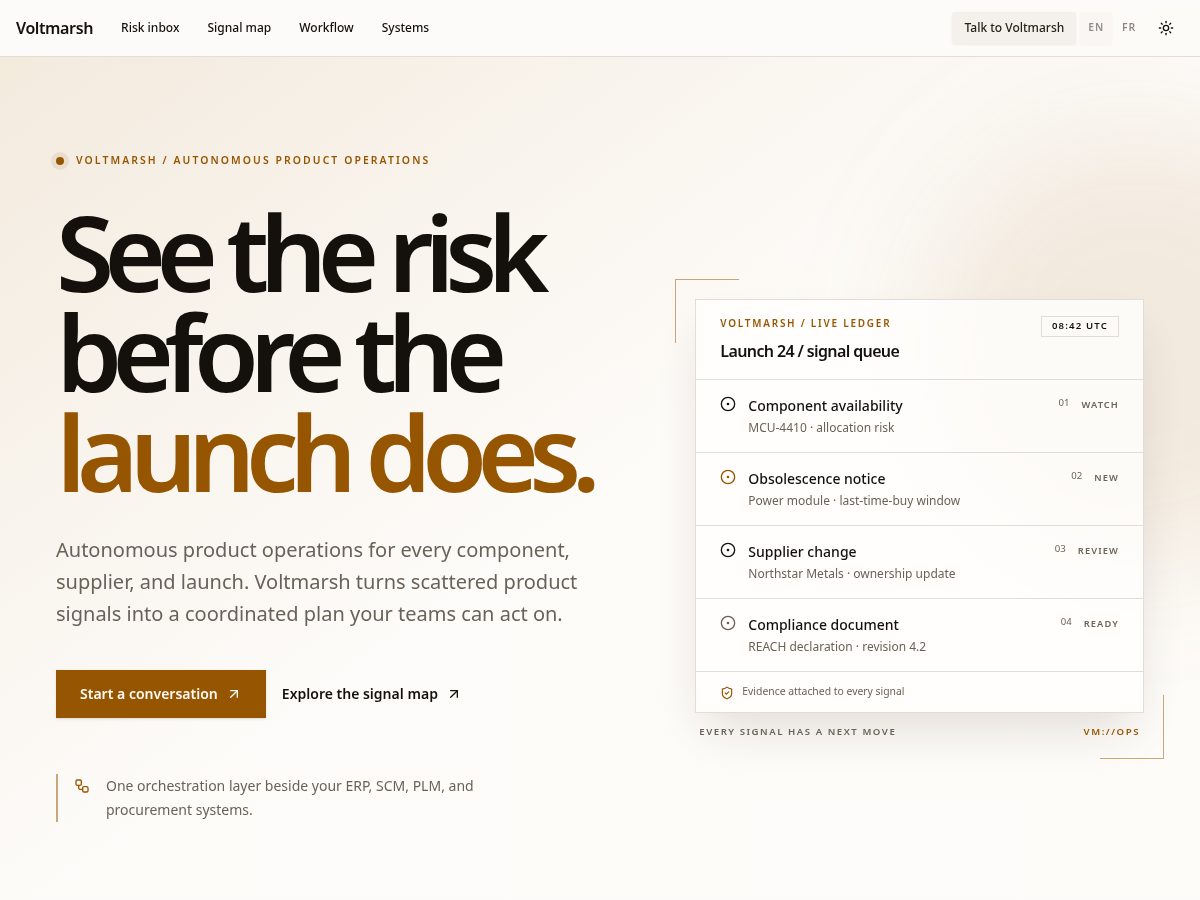 Landing-page snapshot of voltmarsh.com