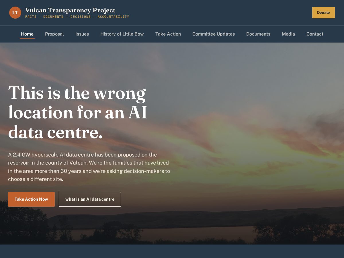 Landing-page snapshot of vulcantransparencyproject.com