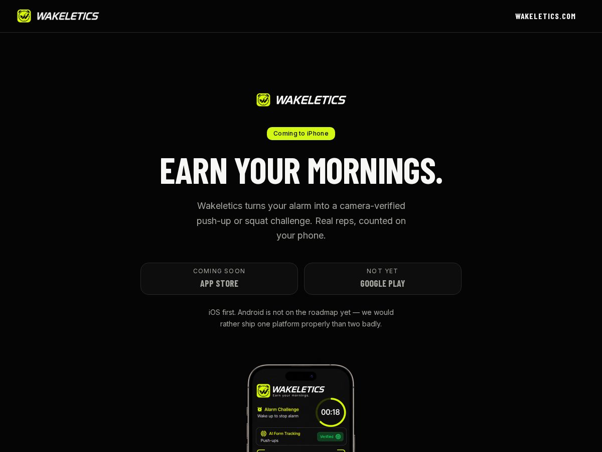 Landing-page snapshot of wakeletics.app