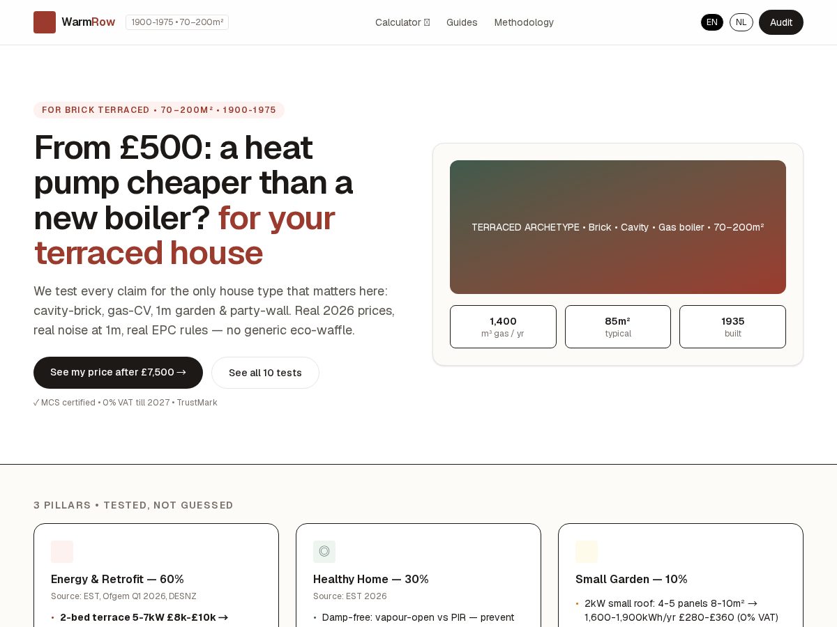Landing-page snapshot of warmrow.com