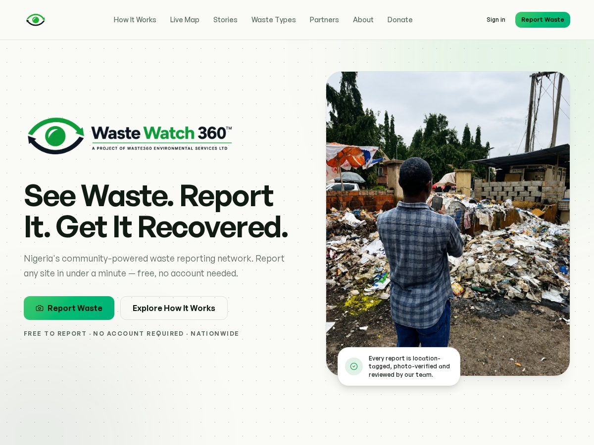 Landing-page snapshot of wastewatch360.com