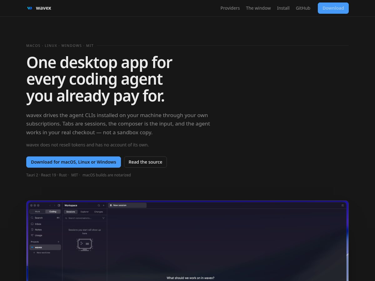 Landing-page snapshot of wavex.codes