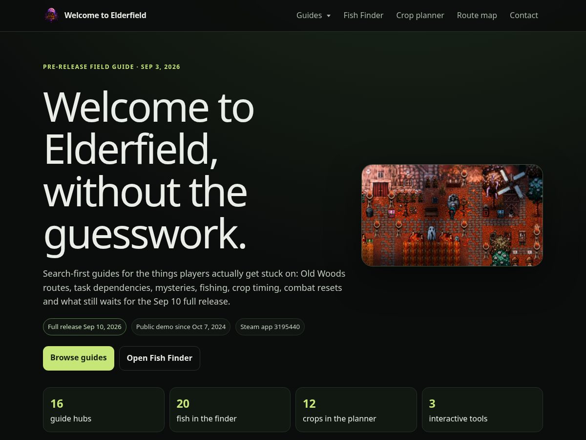 Landing-page snapshot of welcometoelderfield.best