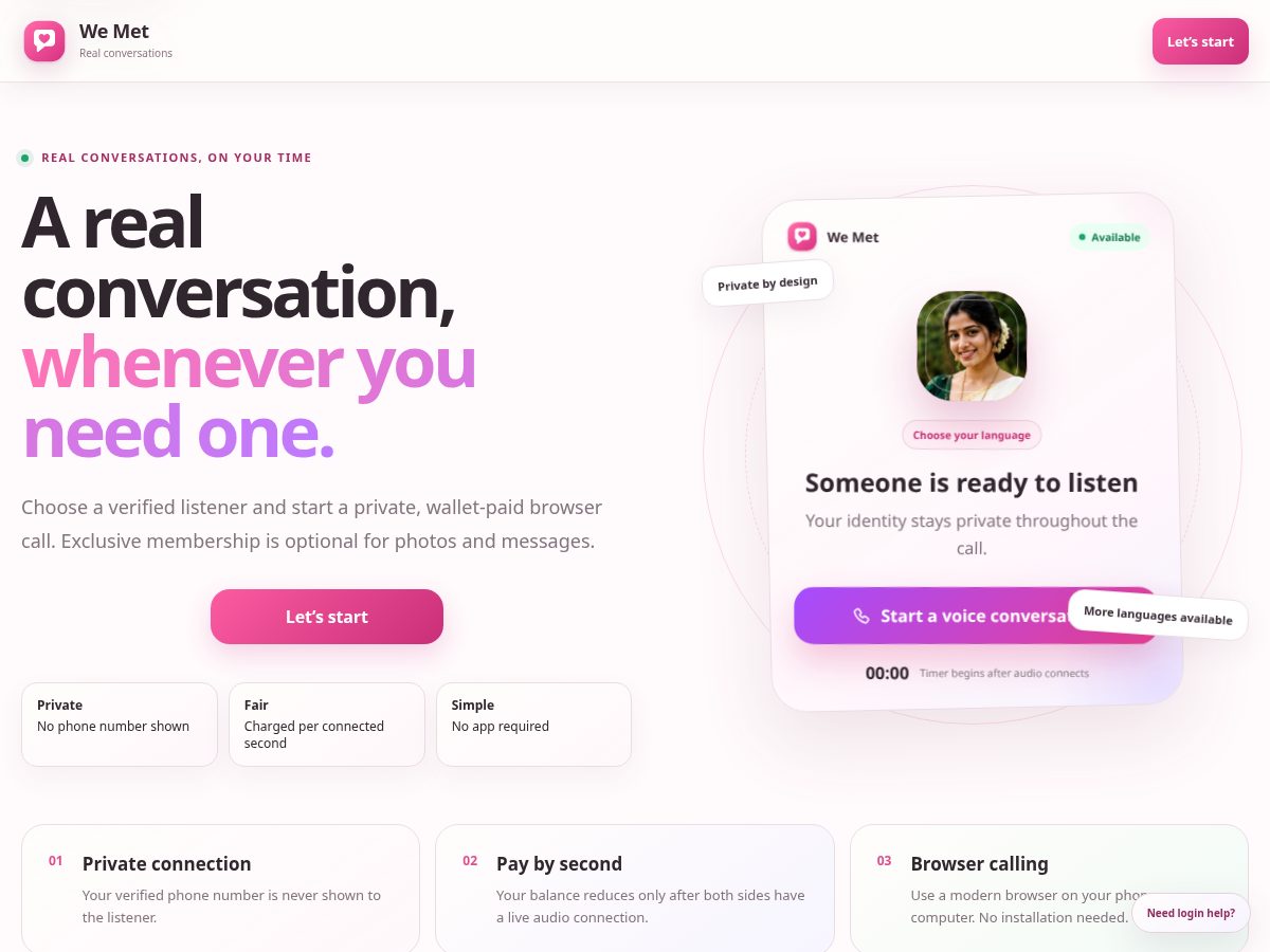 Landing-page snapshot of wemetchat.com