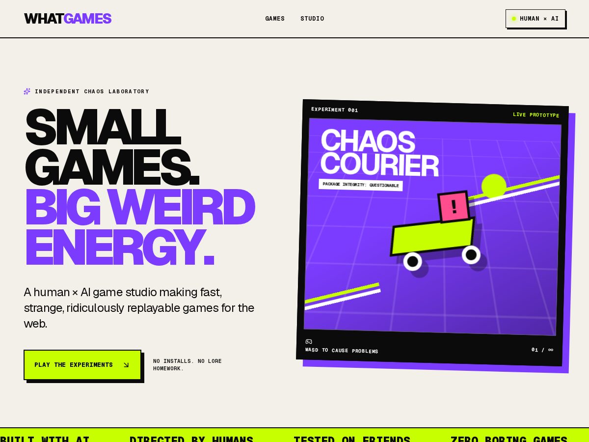 Landing-page snapshot of whatgames.lol