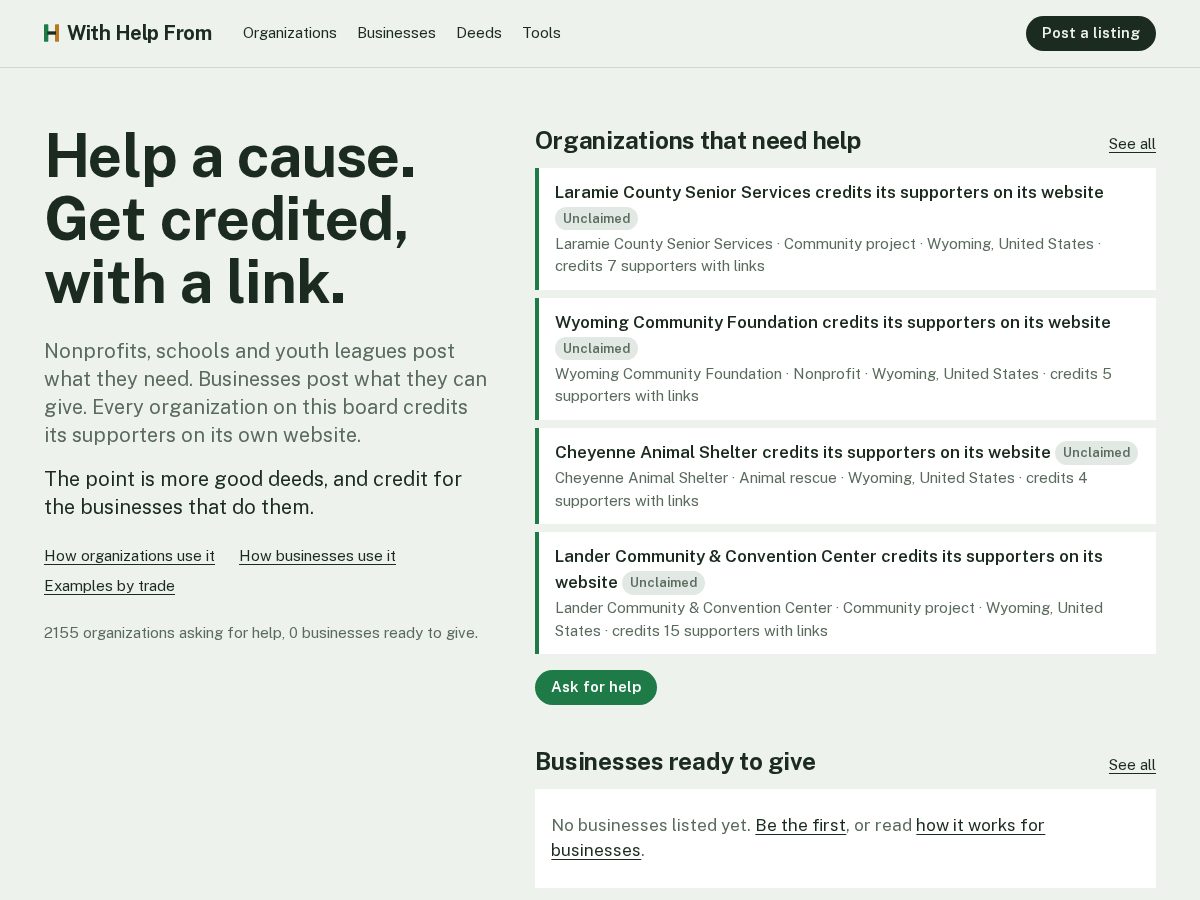 Landing-page snapshot of withhelpfrom.com
