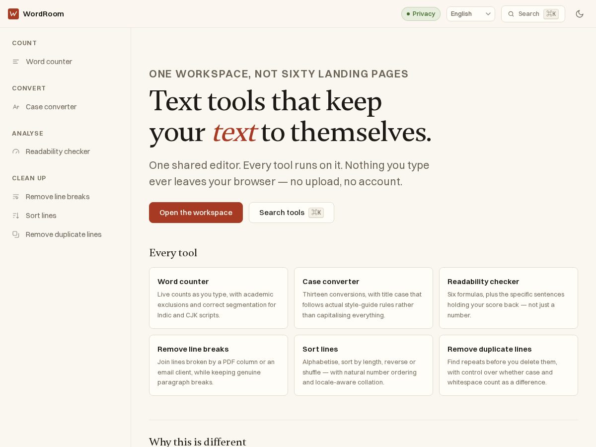 Landing-page snapshot of wordroomonline.com