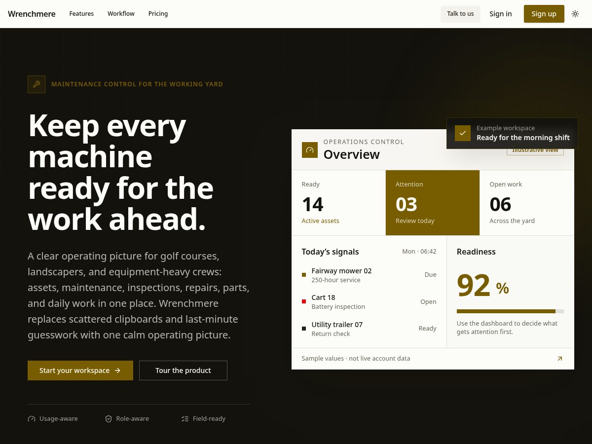 Landing-page snapshot of wrenchmere.com