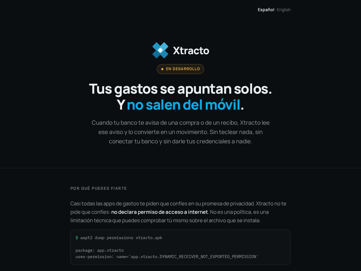 Landing-page snapshot of xtracto.app