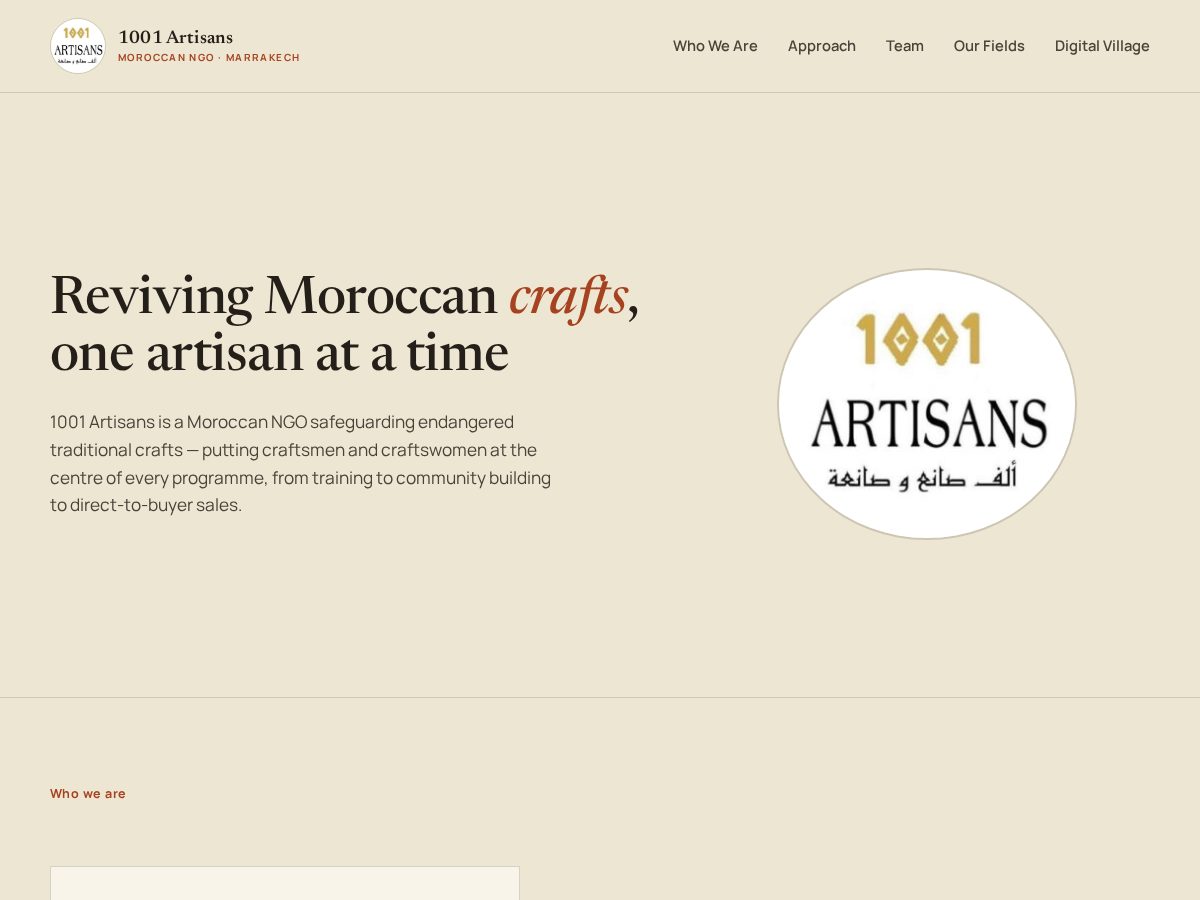 Landing-page snapshot of 1001artisans.org