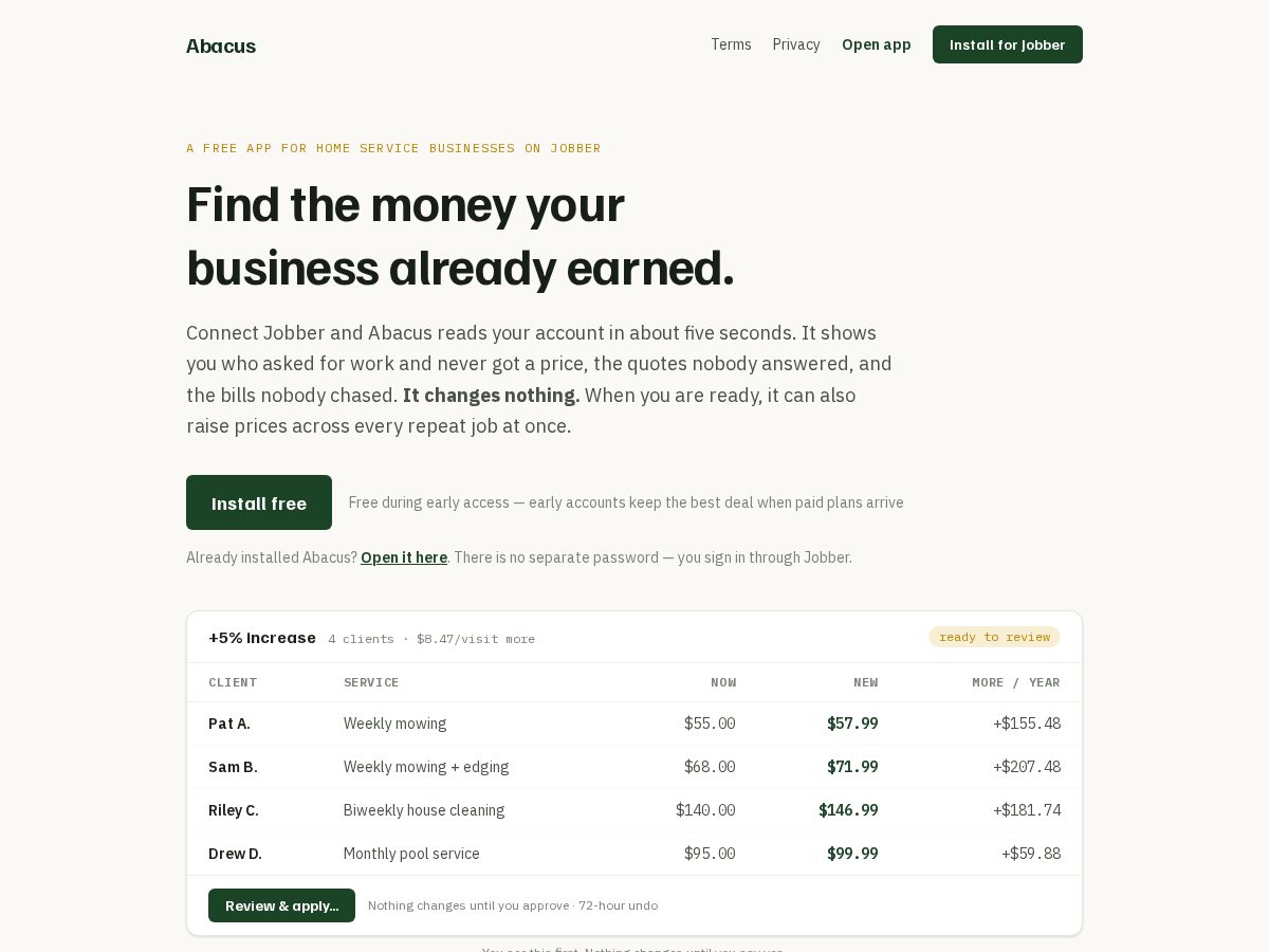 Landing-page snapshot of abacuswork.com