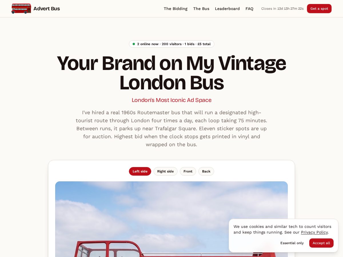 Landing-page snapshot of advertbus.lol