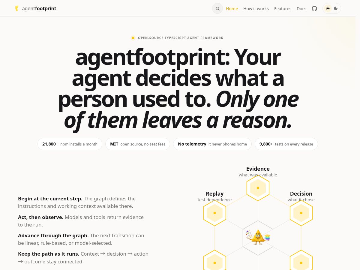 Landing-page snapshot of agentfootprint.dev