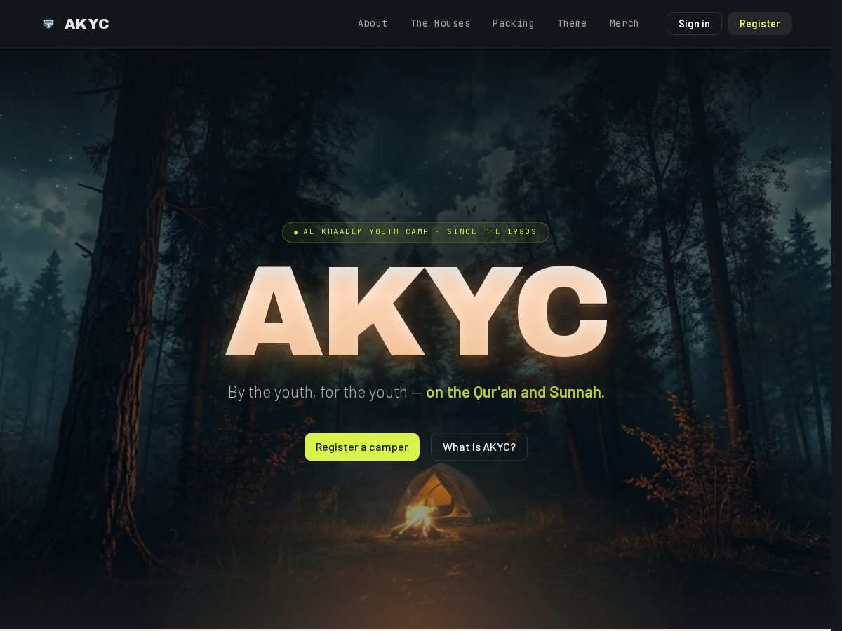 Landing-page snapshot of akyouthcamp.com