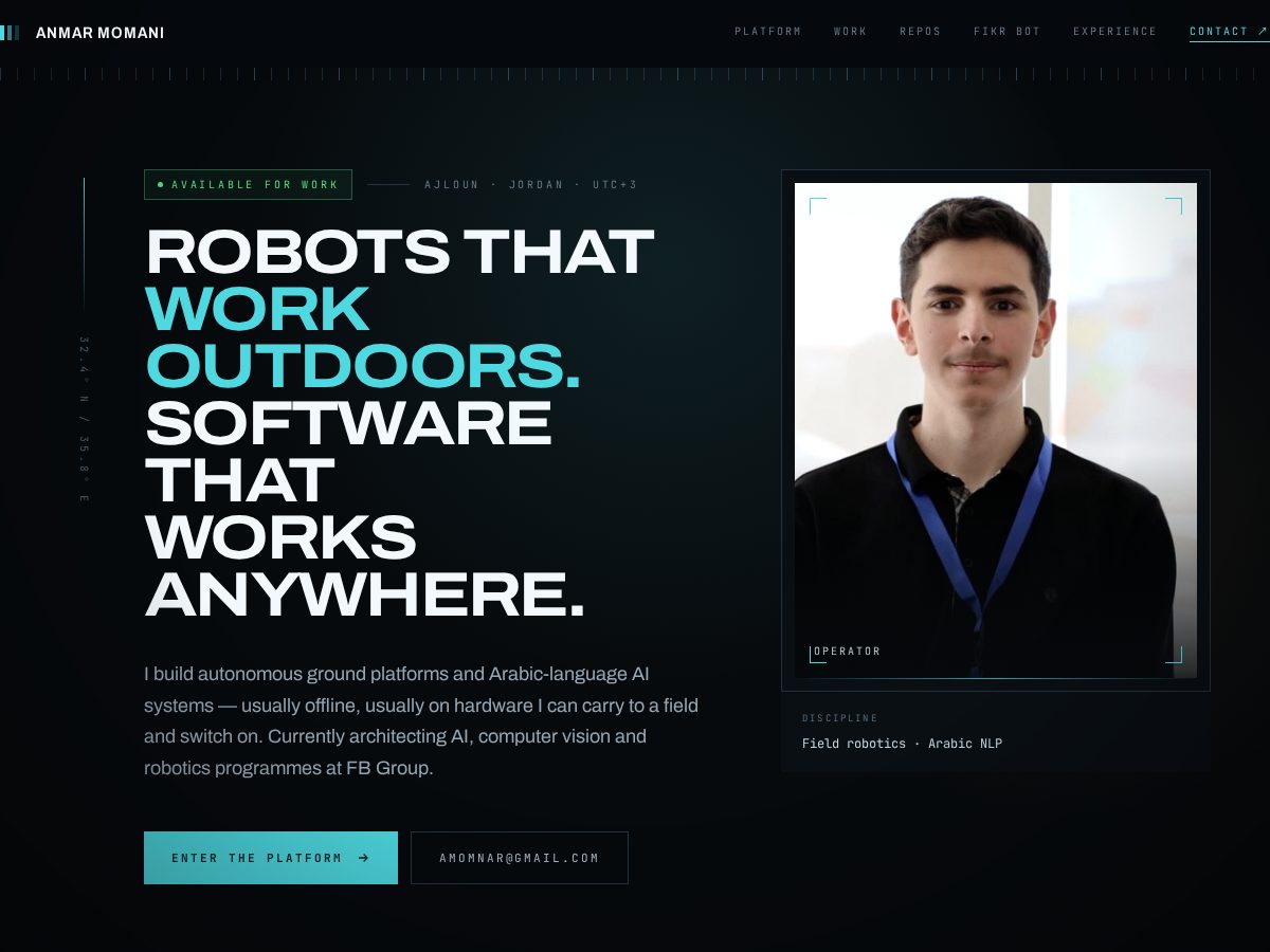 Landing-page snapshot of anmar-almomani.dev