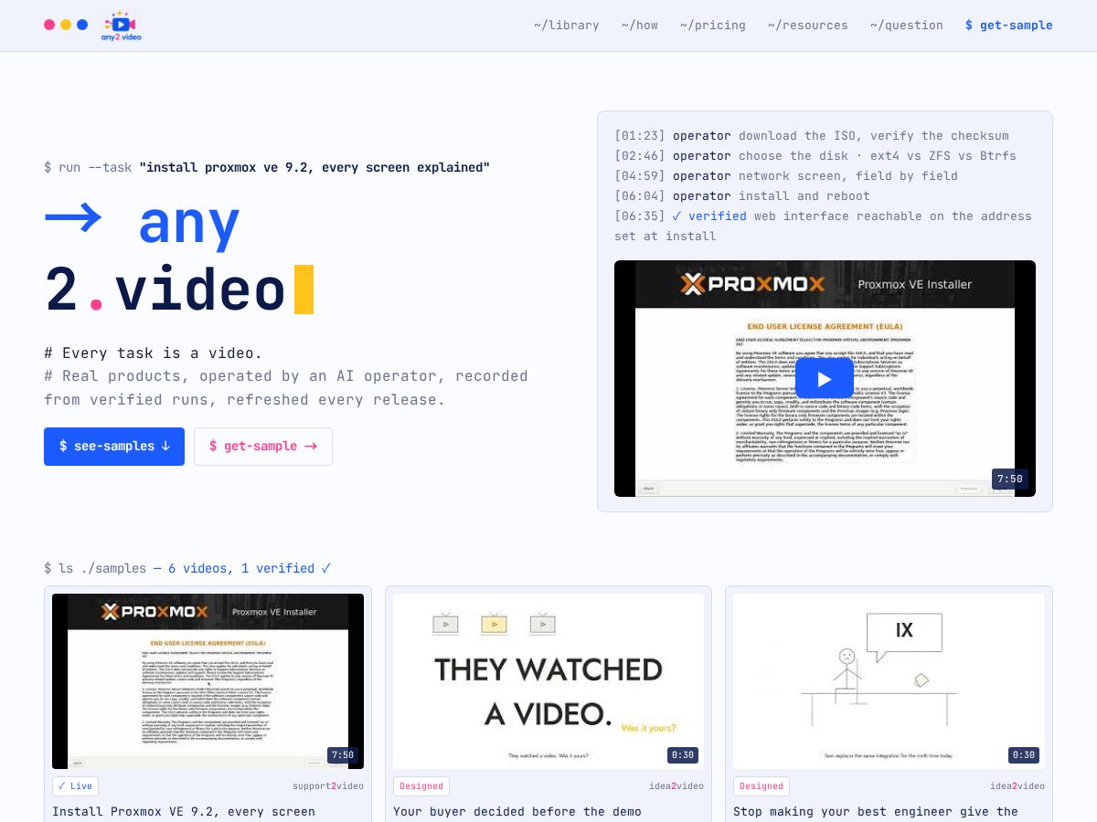 Landing-page snapshot of any2.video