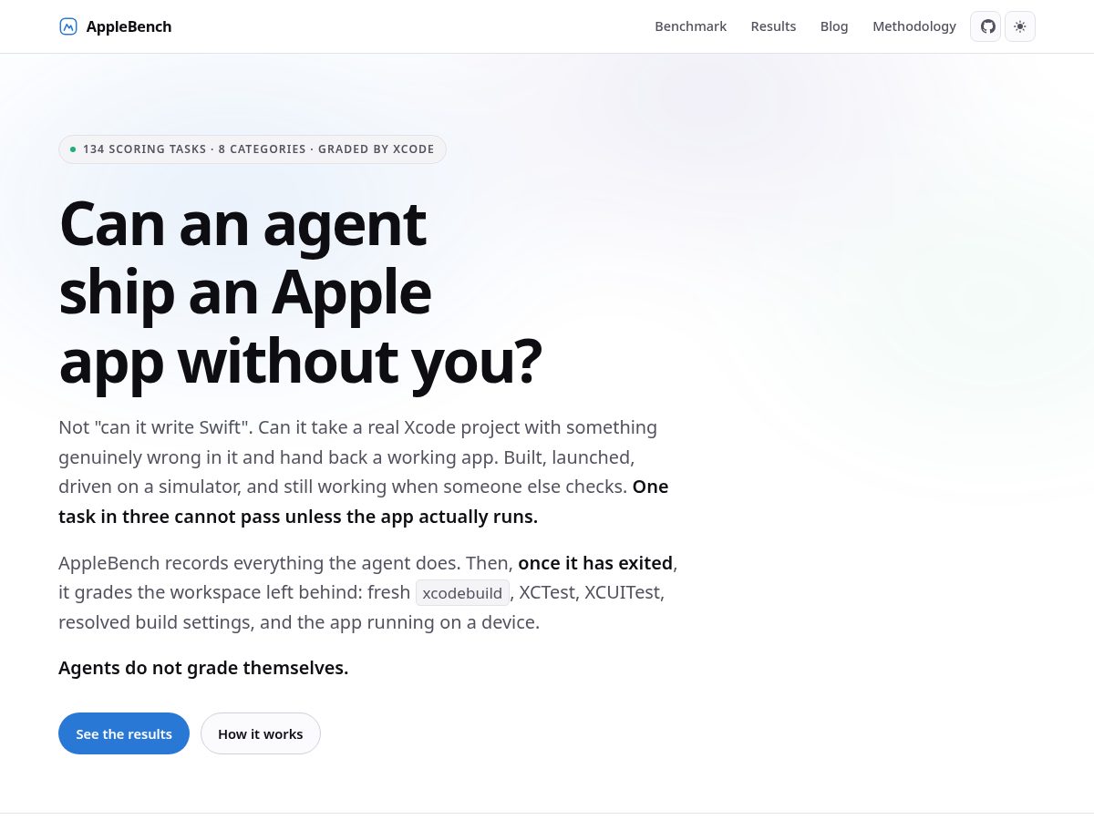 Landing-page snapshot of applebench.dev