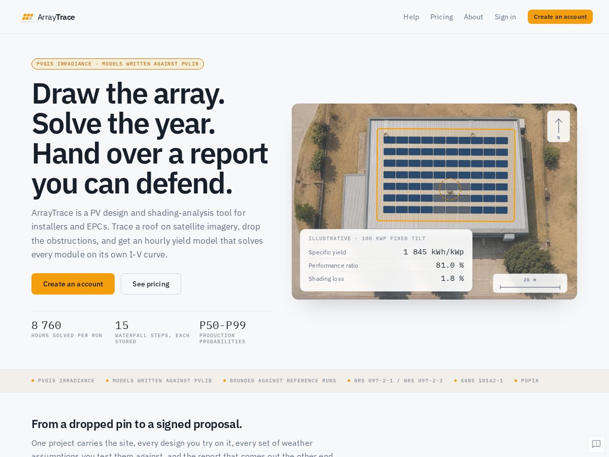 Landing-page snapshot of arraytrace.com