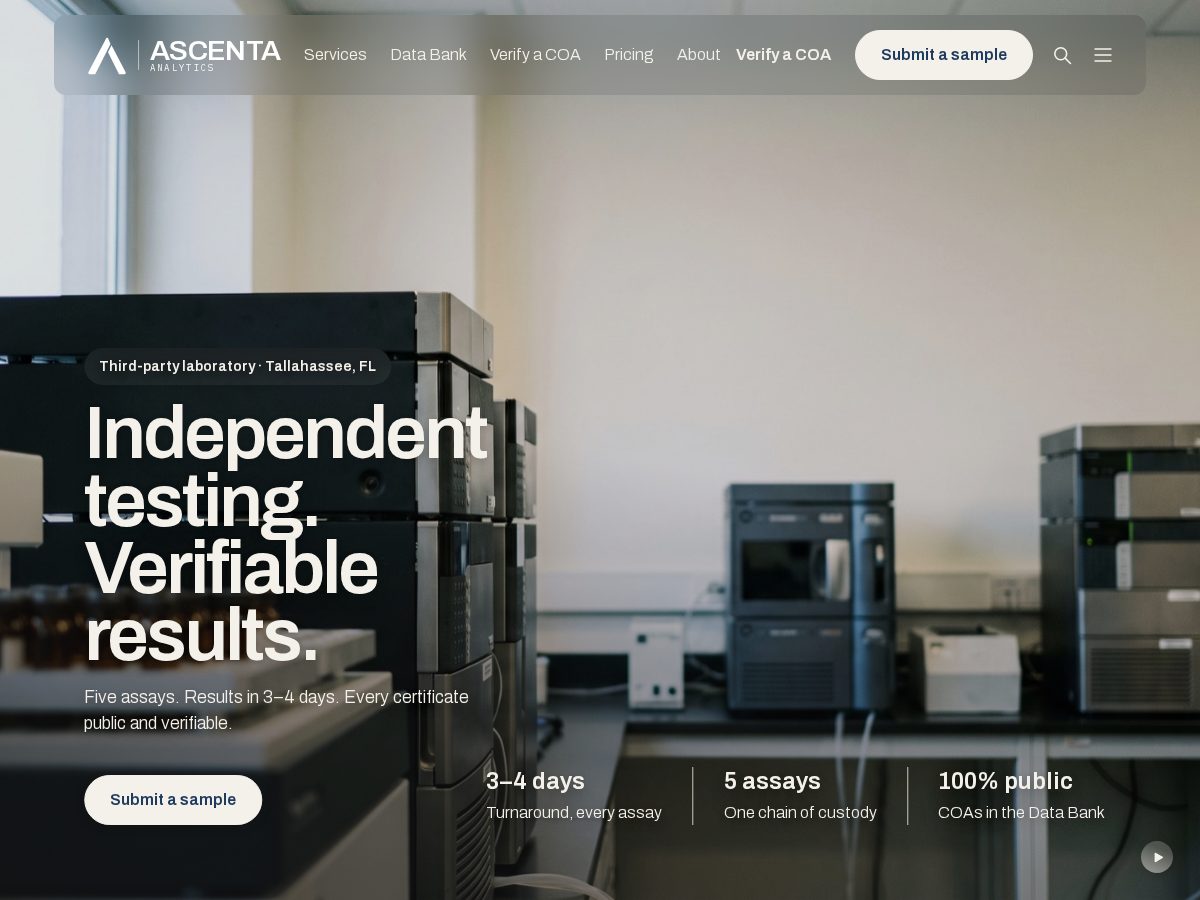 Landing-page snapshot of ascentaanalytics.com