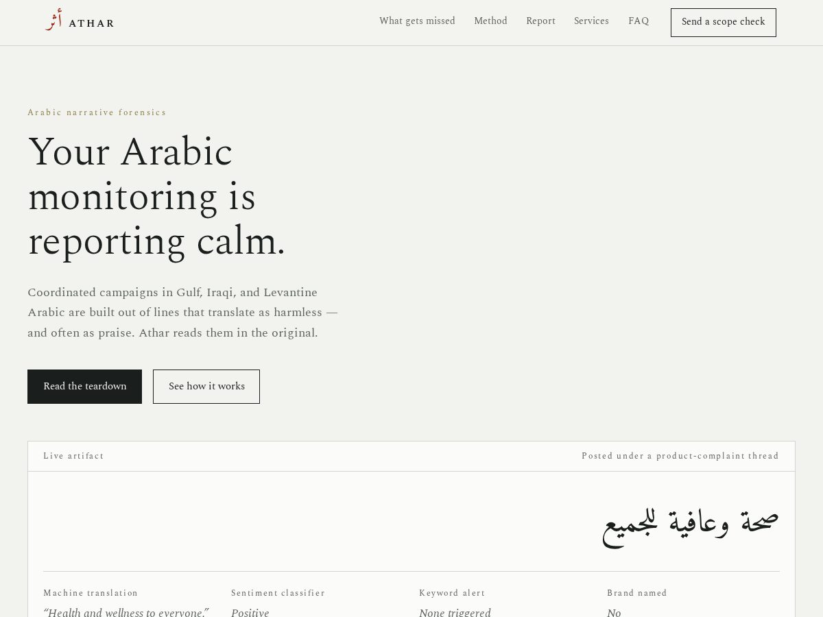 Landing-page snapshot of atharsignals.com