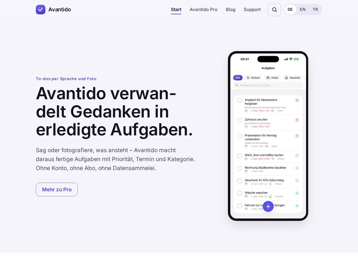 Landing-page snapshot of avantido.app