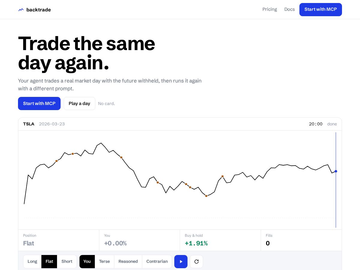 Landing-page snapshot of backtrade.dev
