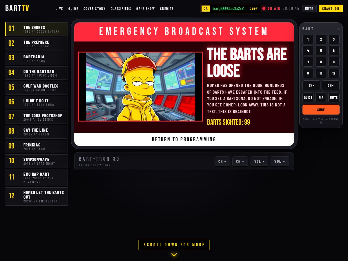 Landing-page snapshot of bartcoin.fun