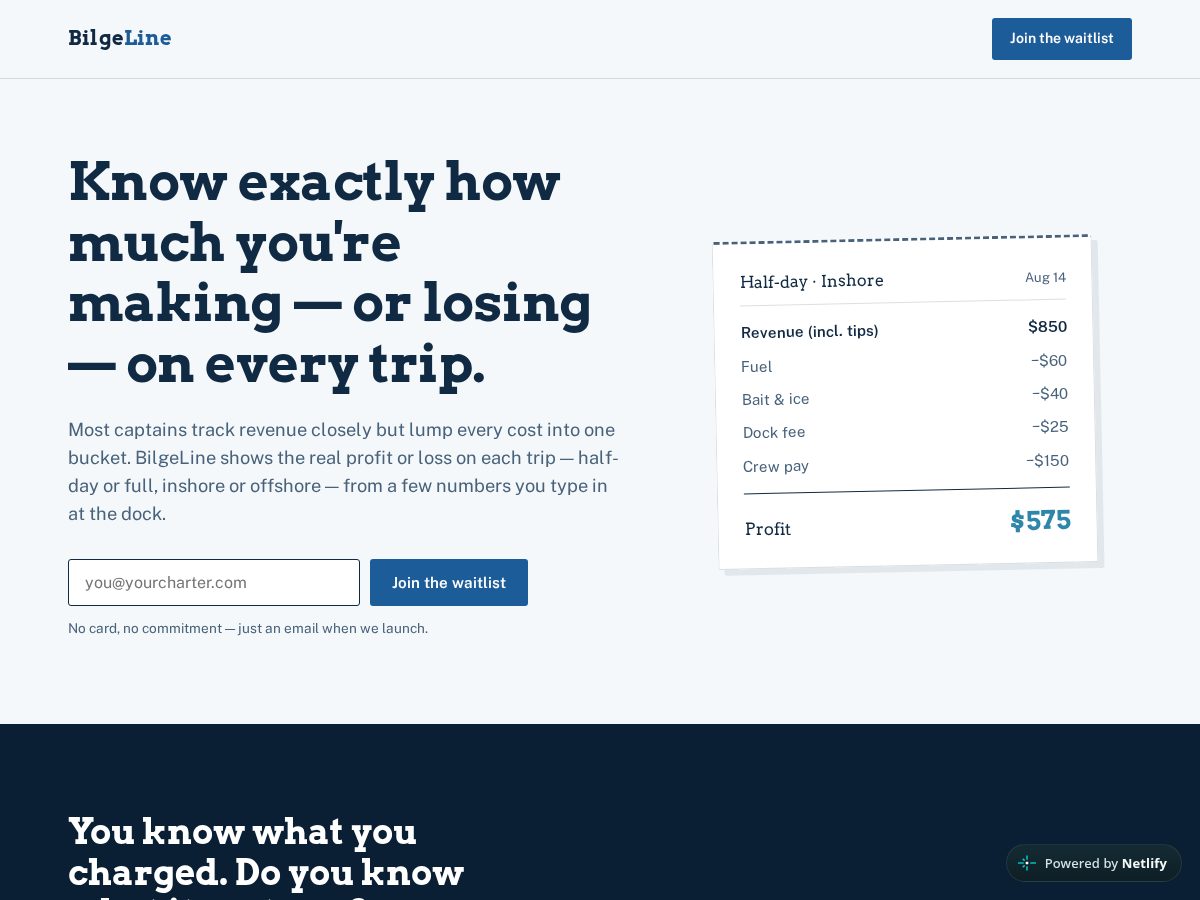 Landing-page snapshot of bilgeline.com