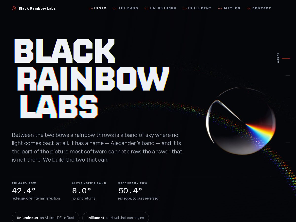 Landing-page snapshot of blackrainbowlabs.com