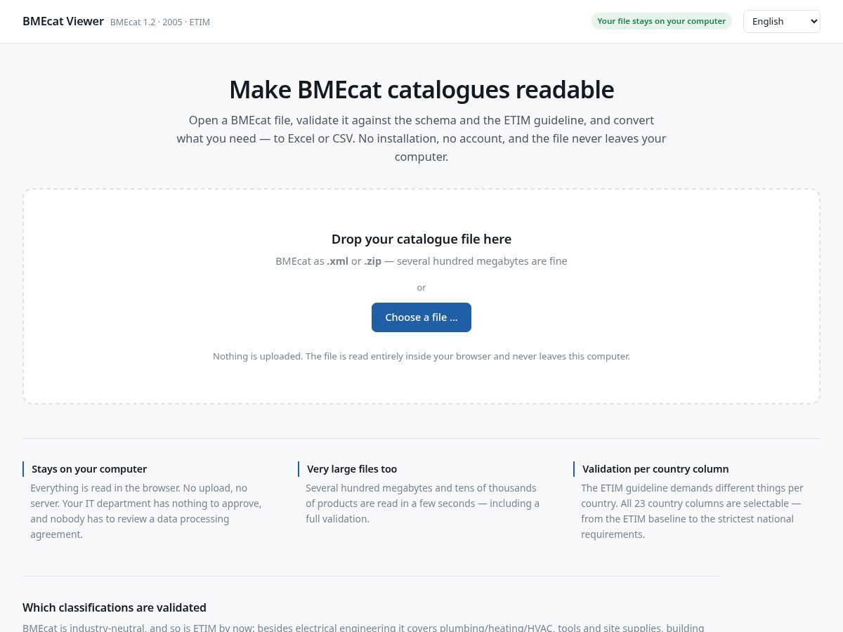 Landing-page snapshot of bmecatviewer.com