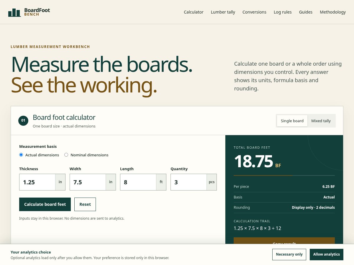 Landing-page snapshot of boardfootbench.com