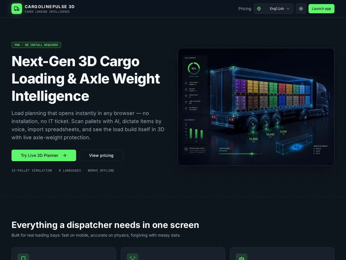 Landing-page snapshot of cargolinepulse.com