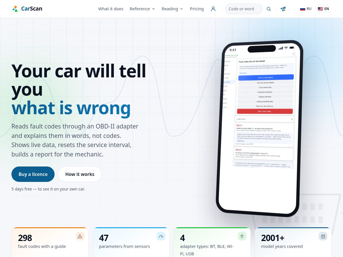 Landing-page snapshot of carscan.app